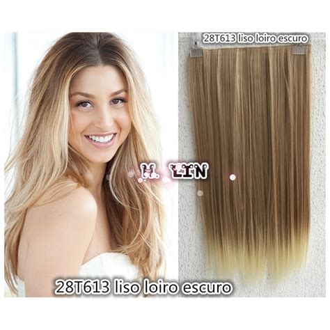 Cabelo Aplique Tic Tac T Liso Loiro Escuro Mechas Loiro