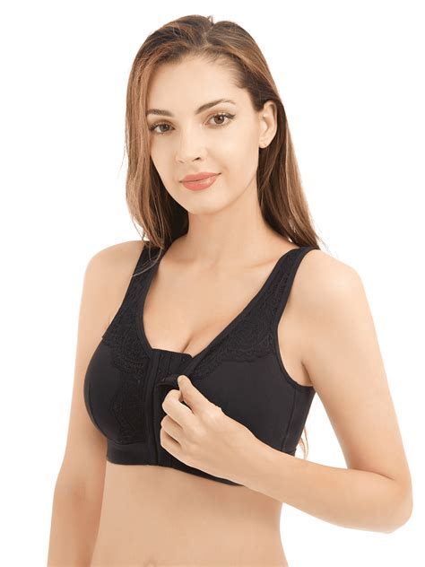 Bimei Women S Mastectomy Bra Front Close Plus Size Cotton Support Wireless Bra 8985 Black 3xl