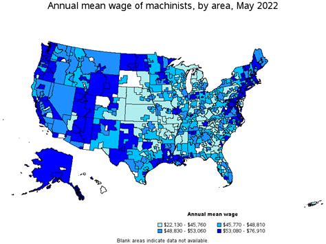 Map Of Annual Mean Wages Of Machinists By Area May