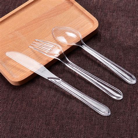 French Disposable Plastic Tableware Transparent Knife Fork Spoon Three