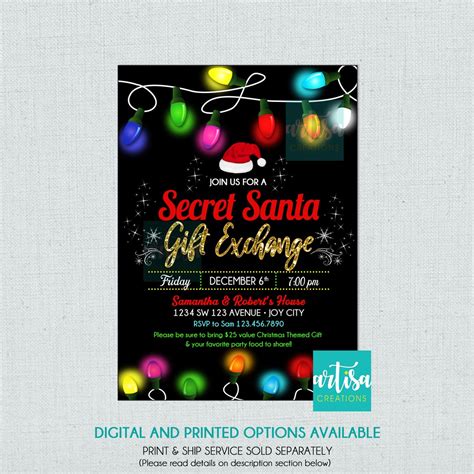 Secret Santa Invitation, Secret Santa Gift Exchange Invitation ...