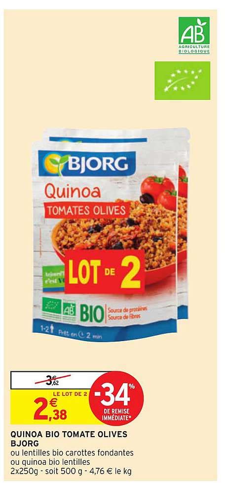 Promo Quinoa Bio Tomate Olive Bjorg 34 De Remise Immédiate chez