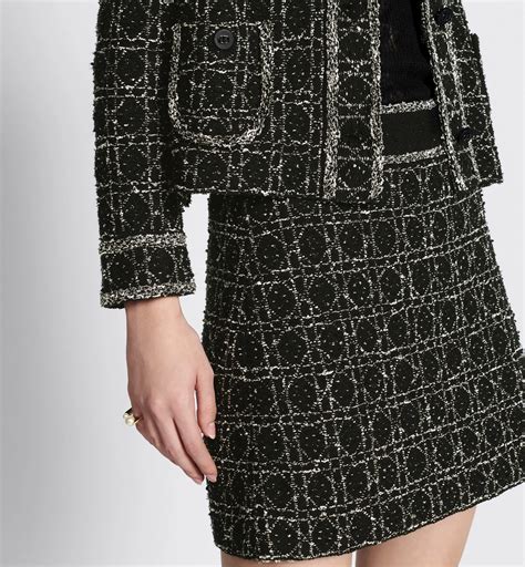 Macrocannage Flared Miniskirt Black and White Technical Cotton Knit | DIOR