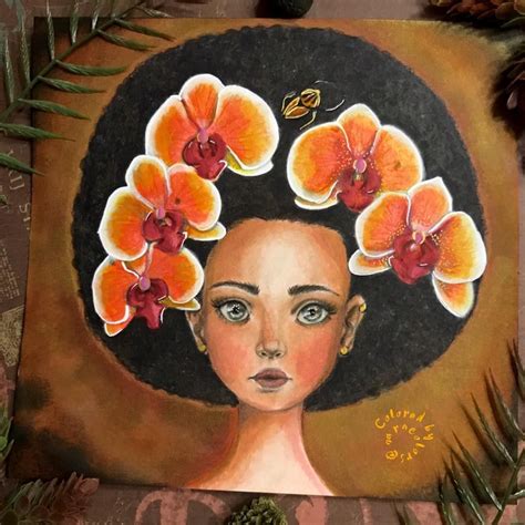 A Painting Of A Woman With Orange Flowers In Her Hair Surrounded By