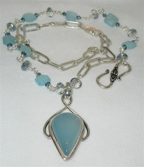 Blue Chalcedony Pendant Necklace With Amazonite Beads