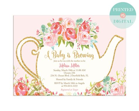 Pink Floral Baby Shower Tea Party Invitation High Tea Etsy