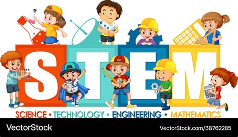 Stem education logo with many children cartoon Vector Image