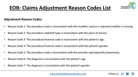 PPT EOB Claims Adjustment Reason Codes List PowerPoint Presentation