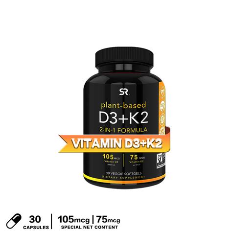 Sports Research Vegetarian Vitamin D3 Plus K2 Supplement With Organic