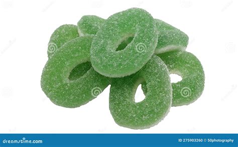 Green Sour Gummies Isolated On White Background Sour Round Jellies