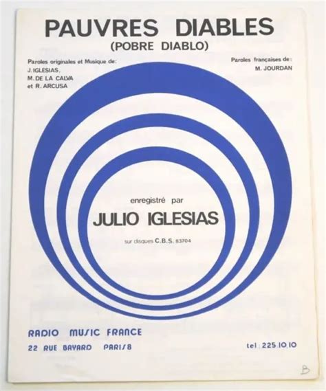 PARTITION SHEET MUSIC JULIO IGLESIAS Pauvres Diables Pobre Diablo