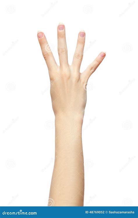 Four Fingers Hand Gesture Isolated On White Background Stock Photo