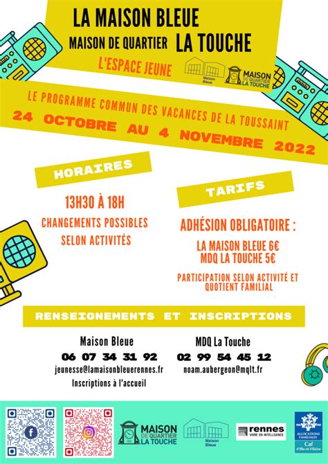 Programme Jeunesse Vacances D Automne Maison De Quartier La Touche