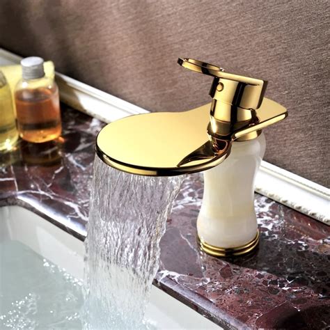 Luxury Single Handle Solid Copper Jade Gold Plated Basin Faucet