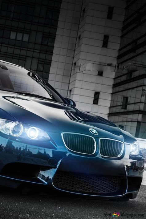 Bright blue BMW M3 with headlights on HD wallpaper download