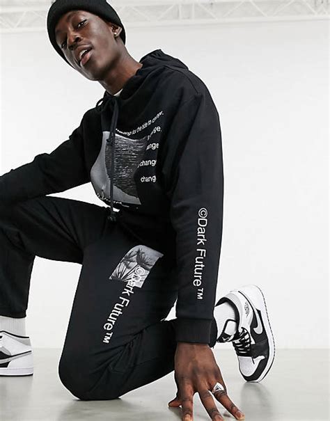 Asos Dark Future Co Ord Oversized In Black With Multi Logo Prints Asos