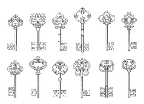 Vintage Keys Vector Isolated Icons Sketch Set — Stock Vector