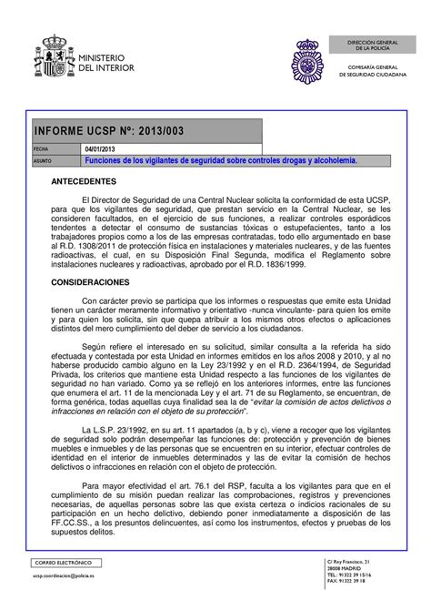 Ucsp Informe N Funciones De Los Vigilantes De Seguridad