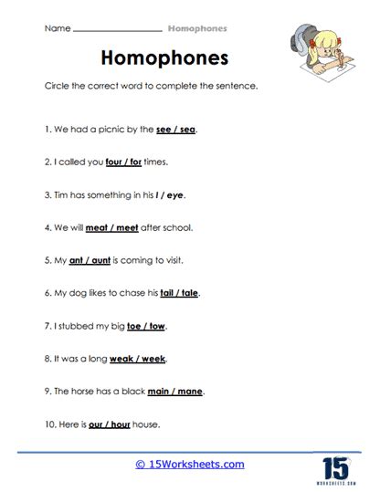 Homophones #2 Worksheet - 15 Worksheets.com