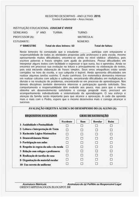 Relatório Individual Parecer Descritivo Habilidades E Competências