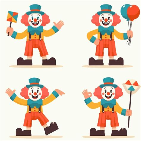 Vector Set Of Cheerful Clowns With A Simple Flat Design Style Premium