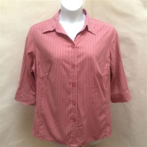 Dressbarn 18W 20W Shirt Pink Black Striped Button Down 3 4 Sleeve Plus