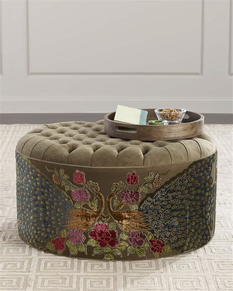 Haute House Round Peacock Ottoman | Horchow