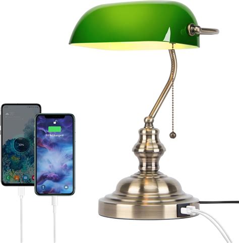 Mclwsq Lampe Banquier Verte Lampe De Bureau Vintage Avec Port Usb Et