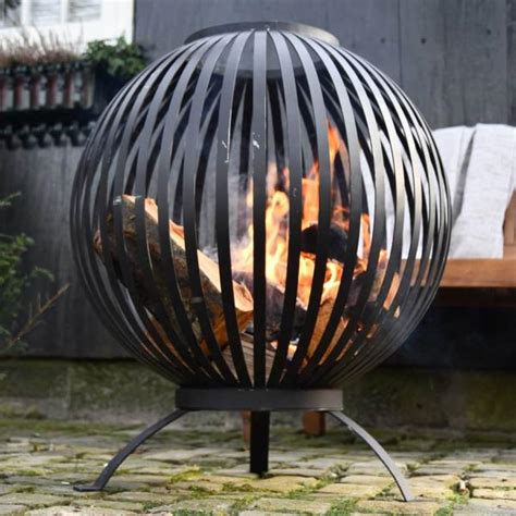 Fire Pit Ball Stripes Black Carbon Steel Outdoor Superstore