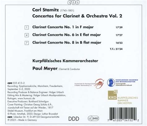 Carl Stamitz Concertos For Clarinet Orchestra Vol Meyer La