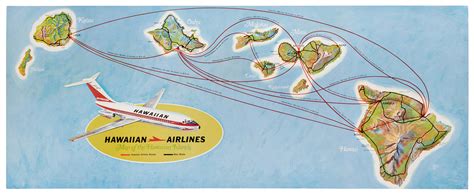 Lot Detail Hawaiian Airlines Map Of The Hawaiian Islands