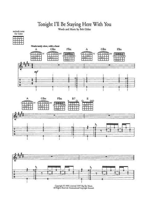 Tonight Ill Be Staying Here With You Sheet Music By Bob Dylan For Guitar Tabvocalchords