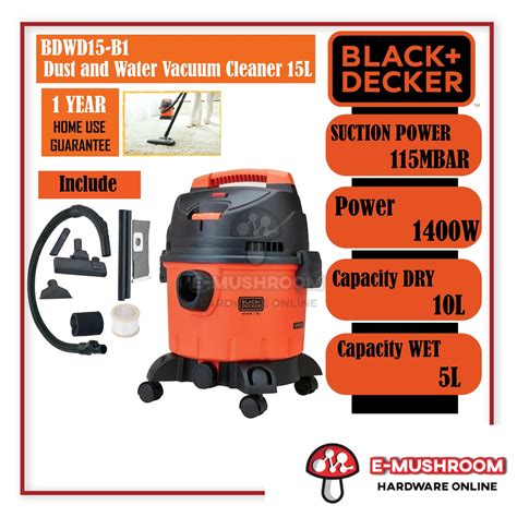 Black Decker Wet Dry Vacuum Cleaner Blower 15L 1400W BDWD15