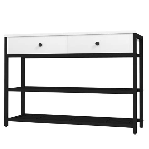 Console Table With 2 Drawers Entryway Table With 2 Tier Open Shelves Narrow Sofa Table For