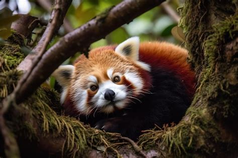 Premium AI Image | A red panda curled up in a tre