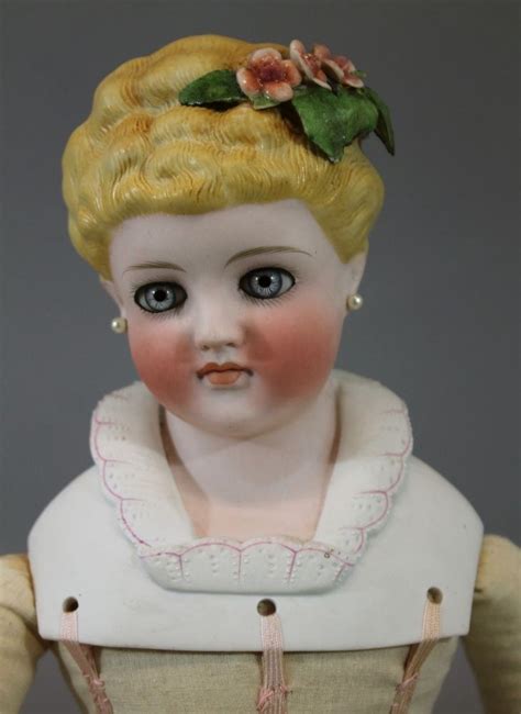 Antique German Parian Head Doll Turned Head Glass Eyes Molded Hair