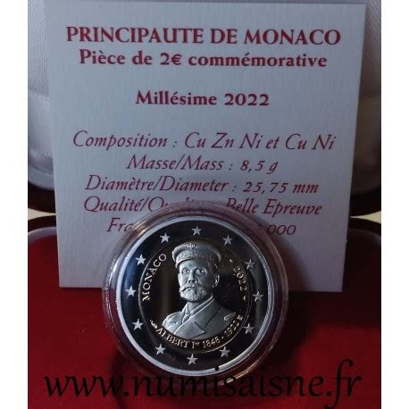 MONACO 2 EURO 2022 100 Ans De La Mort Du Prince Albert I