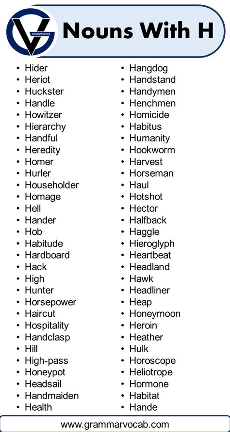 List Of Nouns That Start With H GrammarVocab