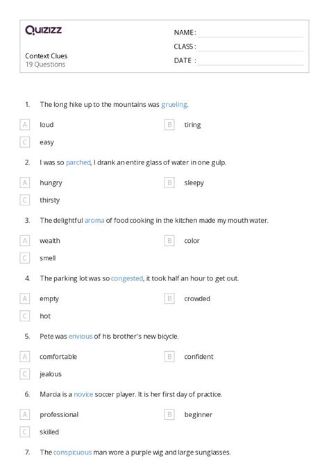 Printable 3rd Grade Determining Meaning Using Context Clue Worksheets Library