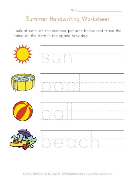 Summer Handwriting Practice Worksheet