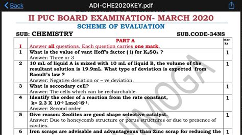 Nd Puc Chemistry Question Paper And Key Answers March Youtube