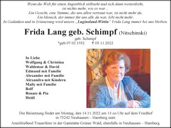 Traueranzeigen Von Frida Lang Schwarzw Lder Bote Trauer