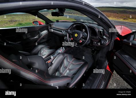 2011 Ferrari 458 Italia red Italian supercar interior cabin Stock Photo ...