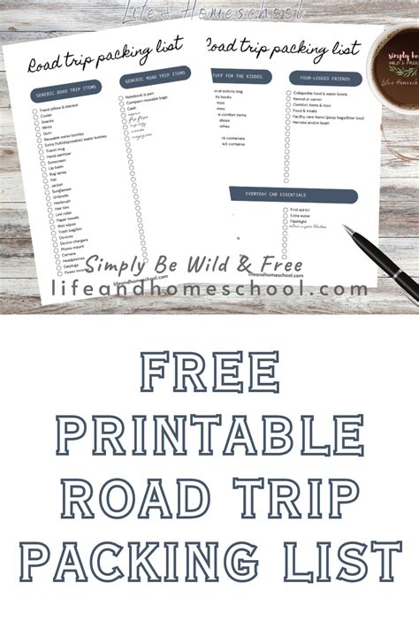 Free Road Trip Packing List Printable