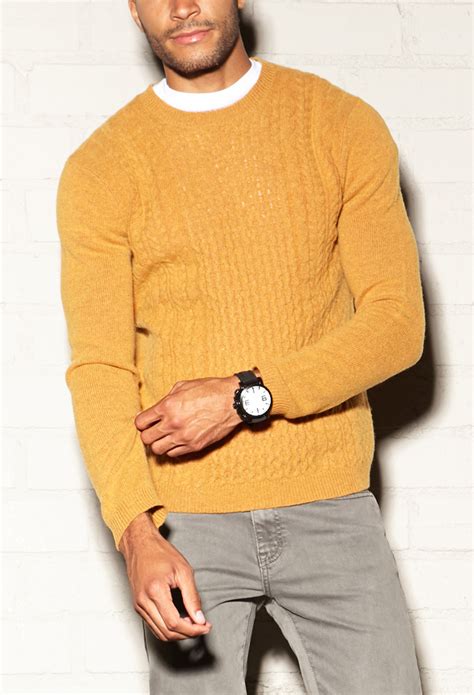 Lyst Forever 21 Crisp Cable Knit Sweater In Orange For Men