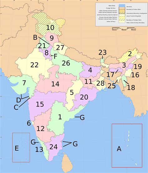 India states numbered map - Maps of India