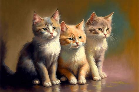 Pintura impresionista al óleo pastel de gatos Foto Premium