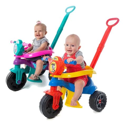 Triciclo Infantil Motoca De Passeio Empurrador Andador Cor Azul