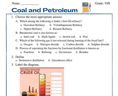 Grade 8 Coal And Petroleum Worksheet