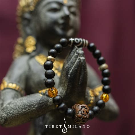 Mala Braccialetto In Onice Con Dzi E Rudraksha Tibet Milano